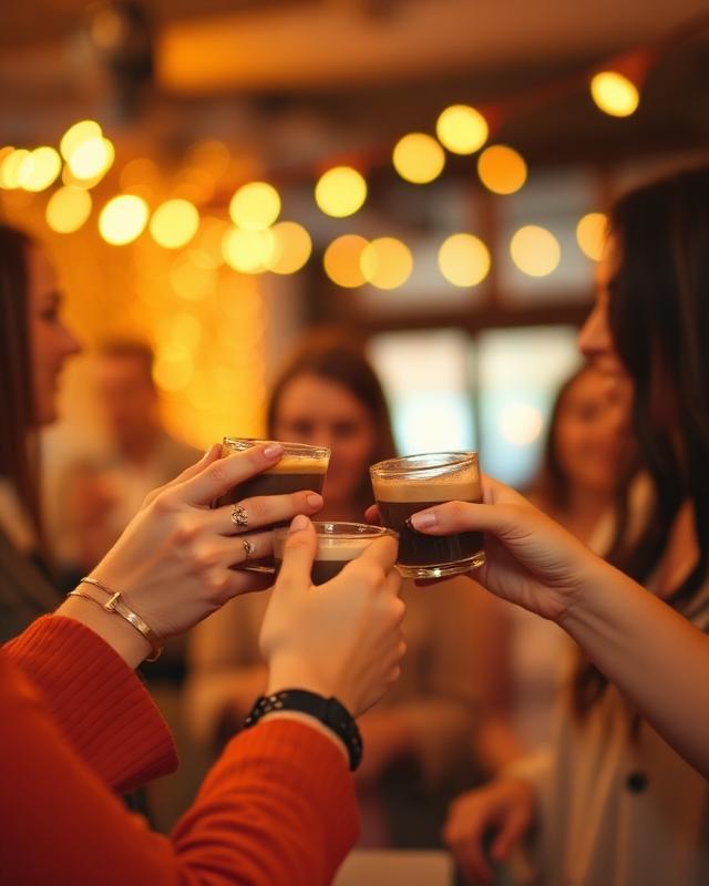 Grupo brindando con cafés durante un plan social en Barcelona