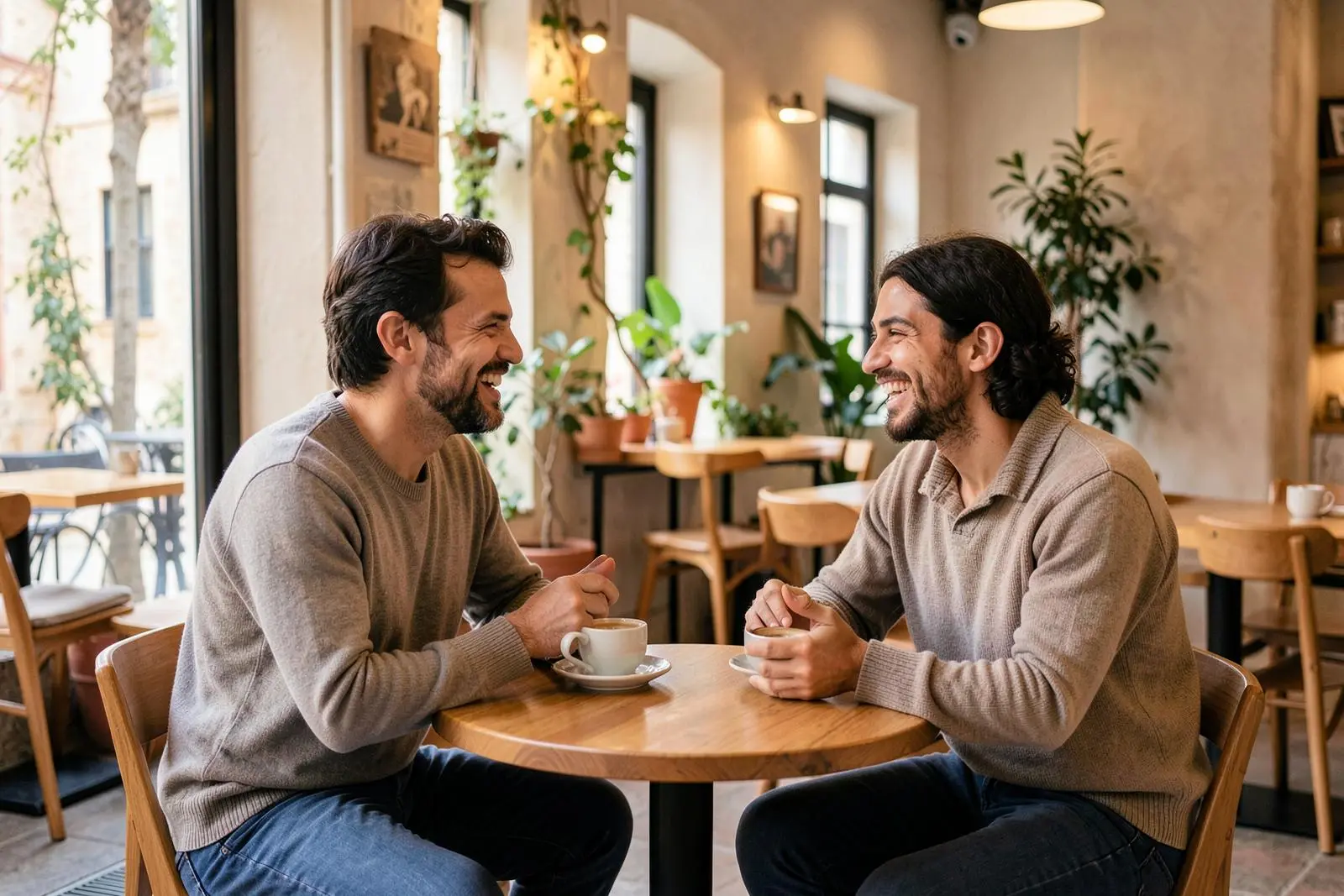 Dos personas conectando durante un café informal