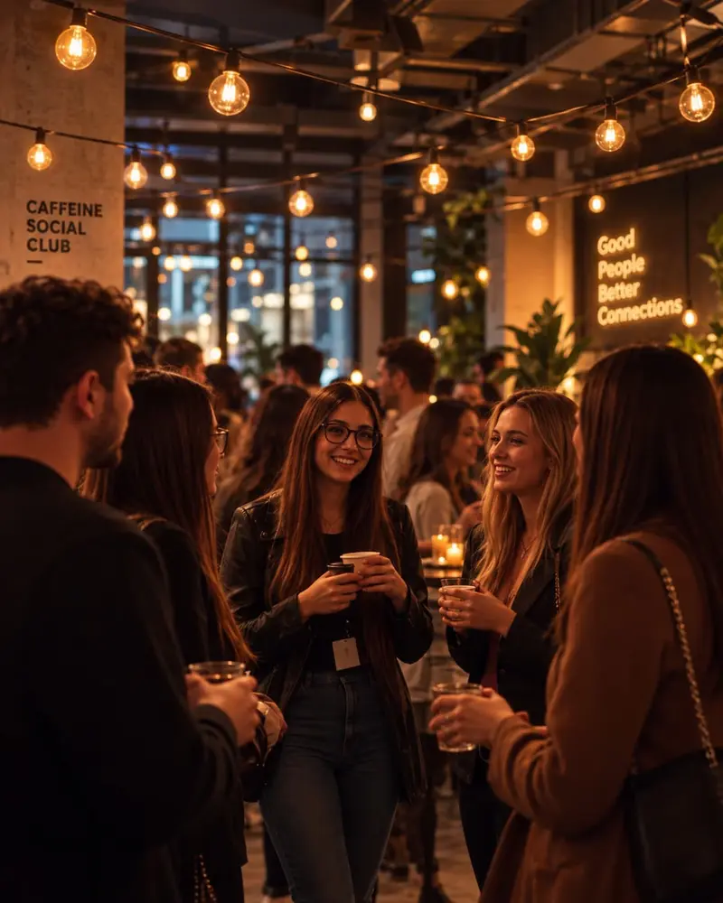 Personas conociéndose en un evento social de Caffeine en Barcelona
